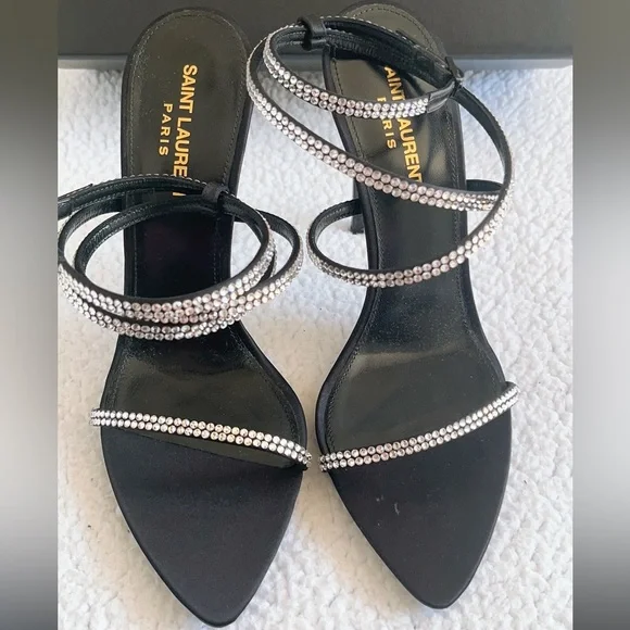 Saint Laurent Georgia Sandals In Crepe Satin With Rhinestones - Picture 2 of 16